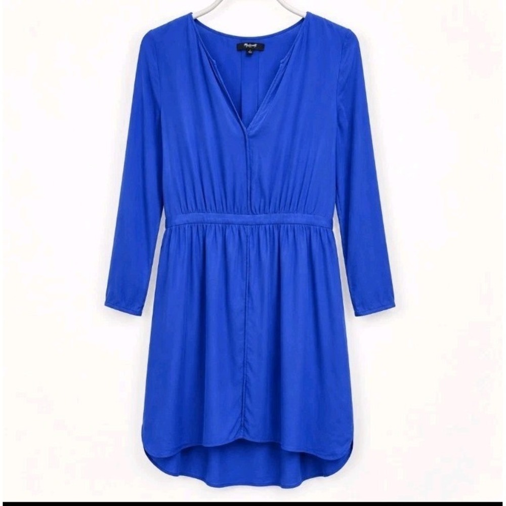 Madewell 100% Mulberry Silk Index Blue Dress ‎ Pockets Shirttail Waisted Size 6